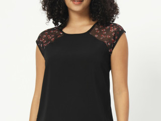 Women Floral Printed Black Top