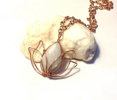 Copper Moonstone Lotus Pendant