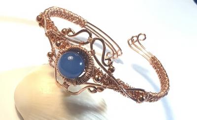 Copper Bracelet with Sapphire Blue Agate