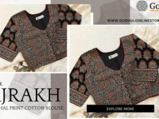 Shop the Black Ajrakh Mughal Print Cotton Blouse – Perfect for Any Occasion