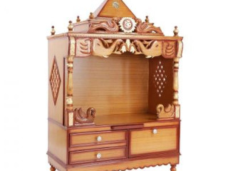 Divine Home Large Floor Rested Pooja Mandir without Door (Teak Gold)